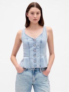 Gap Acid WashDenim Peplum Corset Tank Top NWOT M Festival Summertime Vacation